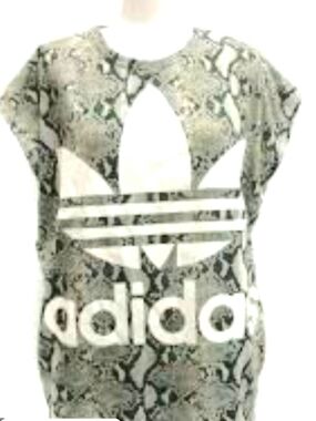 adidas Snake-Print Trefoil Logo Tee in Gray and White